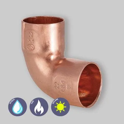 Zdjęcie produktu dla Kolanko żeńskie/żeńskie 90° z miedzi do lutowania, Ø54×54 mm