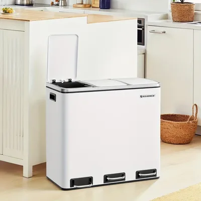 Immagine prodotto di Contenitore per rifiuti da cucina - Cestino - Bidone per rifiuti - Contenitore di raccolta - Contenitore per la raccolta differenziata - 3 scomparti da 18 litri