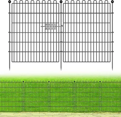 Produktbild von ??Teichzaun,Stahl Gartenzaun 10-teilig (75x81cm) mit 11 Erdspießen, Gitterzaun für Hundegehege, Teichumrandung und Grundstücksbegrenzung??