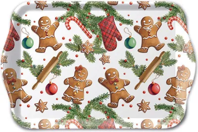 Produktbild von Tablett Melamin 21x13cm mit Lebkuchen Motiv Weiß / Braun