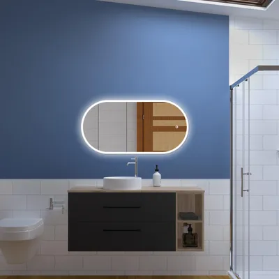 Image de Acezanble Ensemble Meuble Salle de Bain 120X46X52cm, Lavabo + miroir led ovale, Suspendu