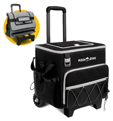 Produktbild von Kühltasche Groß mit Rollen, 40L / 60 Dosen, wasserdicht, für Strand, Camping, Picknick und Lebensmitteleinkauf