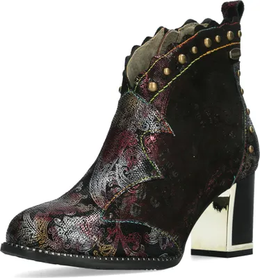Produktbild von Laura Vita Damen Stiefelette Leder mit Blumenmuster und Nieten Kacio 02, Größe:38 EU, Farbe:Rot