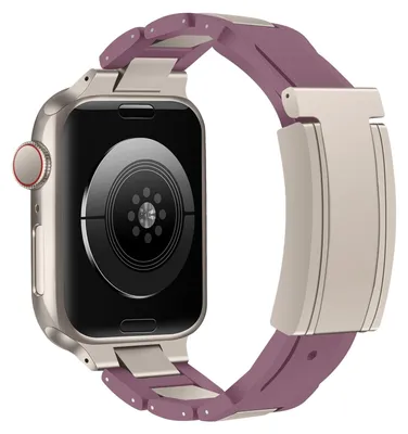 Image de Pour Apple Watch Series 10 46 mm / 9, 8, 7, 45 / 6, SE, 5, 4, 44 mm - Bracelet en acier inoxydable avec boucle magnétique, violet / beige