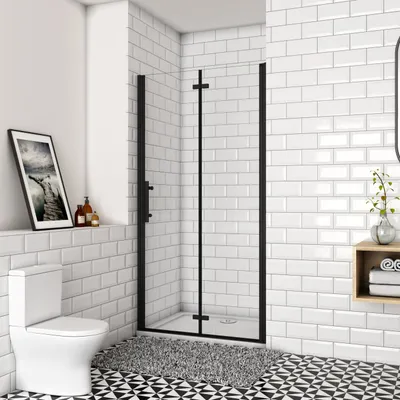 Produktbild von 100x195cm Schwarz Faltbar+drehbar 6mm Nano ESG Glas  Duschkabine Duschabtrennung