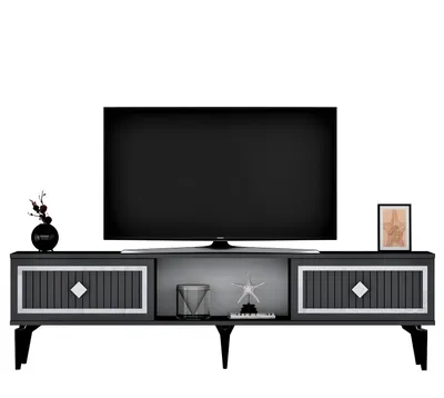 Produktbild von Skye Decor, Nil - Anthracite, Silver, Fernsehtisch, Anthrazit, 100 % MELAMINBESCHICHTETE SPANPLATTEN, 150 x 29,6 x 44,6 cm