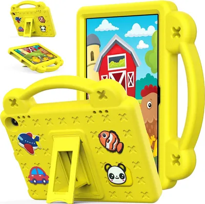 Obrázek produktu pro Ochranné pouzdro pro Fire HD 8 / Fire HD 8 Plus 2024/2022/2020, roztomilé dětské pouzdro, odolné proti nárazům s držadlem a stojánkem Žluť