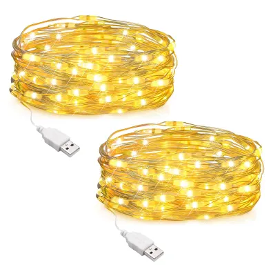 LED-Lichtschnur 10 m, 100 LEDs, USB, warmweiß, 2 Stück