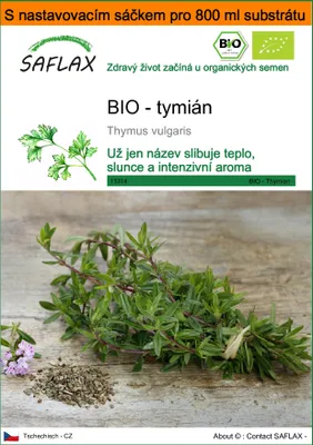 Obrázek produktu pro SAFLAX Garden in the bag - BIO - tymián - Thymus vulgaris - 800 Semena - S pěstebním substrátem v praktickém samovztyčovacím sáčku