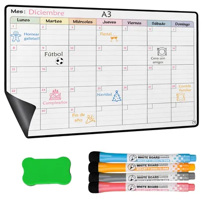 Magnetischer Kühlschrank-Kalender A3, Monatsplaner mit 4 Markern