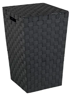 Image de Panier à linge tressée Panier à linge - Plastique tressé - 48 litres - Noir - Avec couvercle