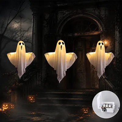 Halloween-Geister-Deko, leuchtend, aufhängbar, 1 Stück, weiß