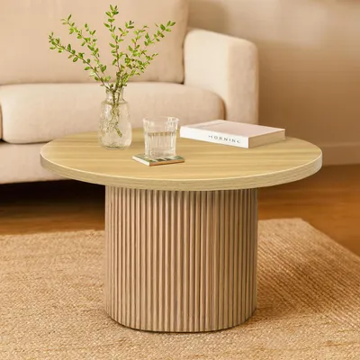 Produktbild von Skandinavischer runder Couchtisch 70 cmaus hellem Holz - Oviala Vicky