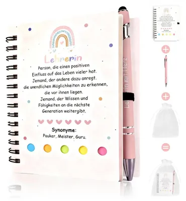 Produktbild von Notizbuch Set mit Stift und Geschenkbeutel für Erzieherinnen und Lehrerinnen