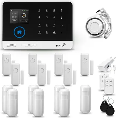 Produktbild von HUXGO HXA003 Alarmanlage Haus WiFi + GSM 4G mit Sirene, Alarm System mit 7x Bewegungssensor und 7x Tür- Fenstersensor, Alarmanlage für Wohnung, Haus, Büro, Tuya Smartlife App