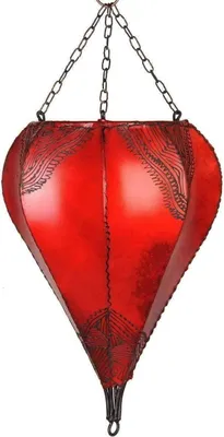 Produktbild von Orientalische Lampe Deckenleuchte Hängelampe marokkanische Deckenlampe Lederlampe Tropfen Orient 40 cm, rot