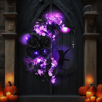 Produktbild von Halloween-Kranz für die Haustür, 2023 New Halloween Moon Wreath Fun Halloween Porch Decor Wood Wreath Halloween Front Door Halloween Hanging Decorations for Home Party Wall Indoor Outdoor