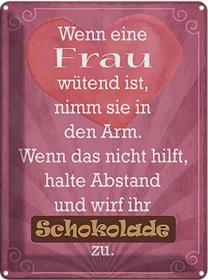 Produktbild von vianmo Blechschild 40x30 cm wenn Frau wütend wirf Schokolade Spruch Zitat