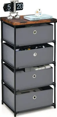 Produktbild von GOPLUS Kommode mit 4 Schubladen aus Stoff, Schubladenschrank mit Metallrahmen & abnehmbaren & faltbaren Schubladen, Kleiderkommode (4 Schubladen, grau)