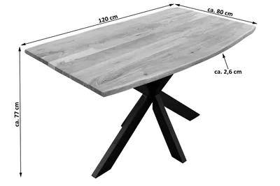 Produktbild von Esstisch Baumkante massiv Akazie natur 120 x 80 cm Spider-Gestell schwarz Kalea
