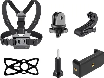 Produktbild von Andoer 6-in-1-Brustgurthalterung, verstellbarer Brustgurt mit ausziehbarem Telefonclip, Ersatz fuer GoPro Hero 10 9 8 7 6 5 4 Session 3+ 3 2 1 Fusion DJI OSMO Kameras Smartphones