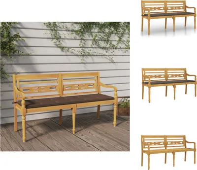 Obrázok produktu pre vidaXL Lavica Batavia s vankúšmi v sivej farbe 150 cm z masívneho teakového dreva - Záhradné lavice