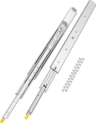 Obrázek produktu pro VEVOR 1 pár zásuvkových pojezdů s plným výsuvem 965 mm, nosnost 226,8 kg, zásuvkové pojezdy, kuličková ložiska s ráčnou, boční teleskopické pojezdy pro police, skříně, průmyslové zásuvky