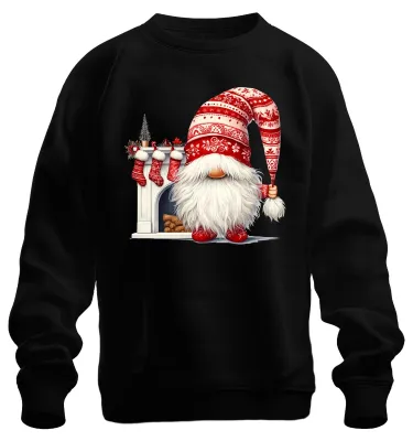 Produktbild von Weihnachts-Gnome mit Kamin und Strümpfen Weihnachten Zwerg Sweatshirt Pullover, Schwarz, 3XL