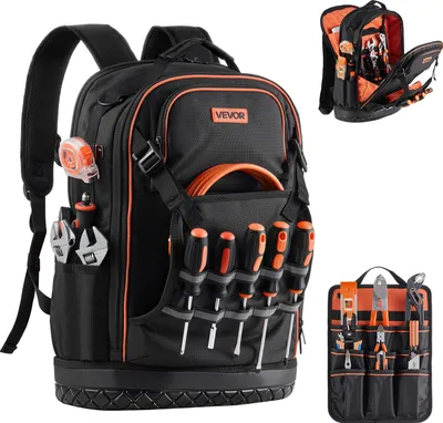 Immagine prodotto di Zaino portautensili VEVOR, 65 tasche, organizzatore di utensili, zaino con scomparto per laptop e base sagomata, zaino da cantiere per elettricisti, riparatori e termotecnici