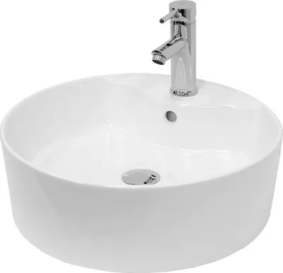 Produktbild von LuxeBath Waschbecken Aufsatzwaschbecken Rund, Ø 46x15,5 cm, Weiß, aus Keramik, inkl. Ablaufgarnitur mit Überlauf