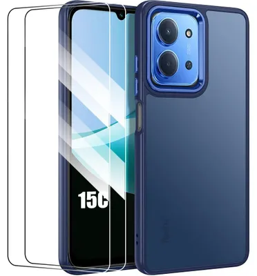 Image de Coque + 2 Verres Trempés pour Xiaomi Redmi 15C 4G/5G, Protection Rigide Hybride Antichoc - Bleu Marine