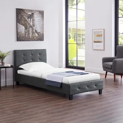 Produktbild von Polsterbett LIVERPOOL Bettgestell 90 x 200 cm Einzelbett Designbett inklusive Lattenrost Kunstleder in grau