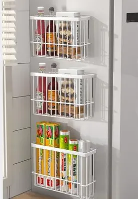 Produktbild von 3 Stück Küchenschranktür-Aufbewahrungsbox,Selbstklebendes Wandmontierte Aufbewahrungsbox, Schrank/Badezimmer/Kühlschrank Kleine Gegenstände Organizer Aufbewahrungsboxen (Weiß3)