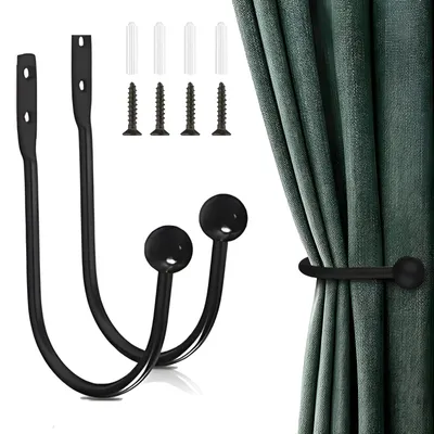 Gardinenhalter aus Metall, 2 Stück, Wandmontage, schwarz