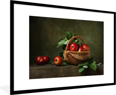 Produktbild von MuchoWow® Gerahmtes Poster Rustikal - Apfel - Obst - Rot - Korb - Stilleben 90x60 cm - Poster mit Schwarzem Bilderrahmen Wandposter Rahmen Foto Bilder - Wanddekoration - Fotos