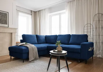 Produktbild von MIUFORM Lofty Lilly Ecksofa mit Bettfunktion L-FORM LINKS– 237 x 197 cm - Marineblau - Sofa Schlafsofa Couch