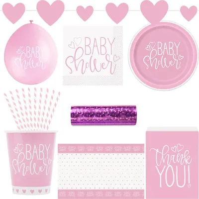Produktbild von Baby Shower Herzen rosa Party Deko Set Mädchen