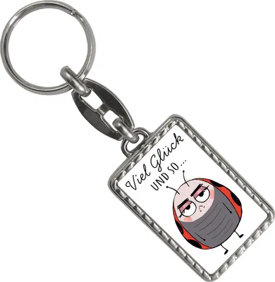 Produktbild von Marienkäfer Schlüsselanhänger mit Bordüre mit Spruch Viel Glück und so