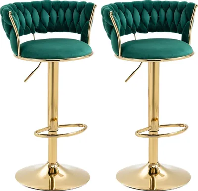 Obrázok produktu pre Fortuna Lai Bar Stool Velvet Fabric (2.st), nastaviteľná výška, pre reštaurácie, bary, zelená