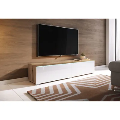 Image de Meuble TV avec éclairage LED 140 cm WILLA D – chêne wotan / blanc brillant