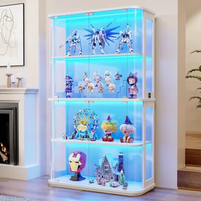 Produktbild von BROTTAR gebogene Glasvitrine mit dreifarbiger LED-Beleuchtung und intelligentem Bewegungssensor, moderne Präsentationsvitrine für Wohnzimmer