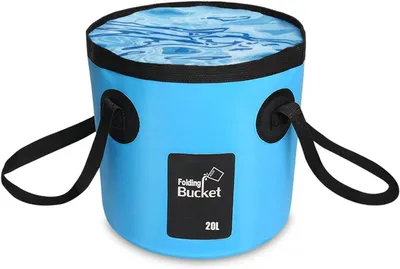 Imagen del producto de Cubo plegable para camping, de 20 litros, sin BPA, ultraligero, con asa de transporte, ideal para actividades al aire libre