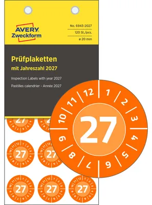 Obrázok produktu pre Kontrolné nálepky 2027, vinyl, 20 mm, 120 kusov