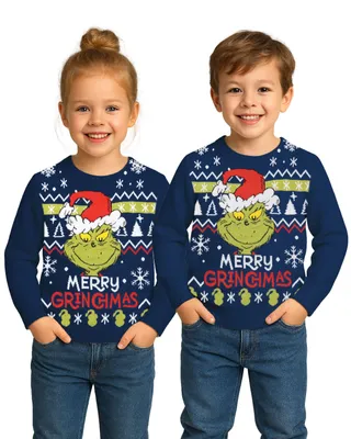 Produktbild von The Grinch Weihnachtspullover für Kinder - Merry Grinchmas Winter Strick Pullover Sweatshirt Ugly Christmas Sweater Weihnachten Blau 98-104