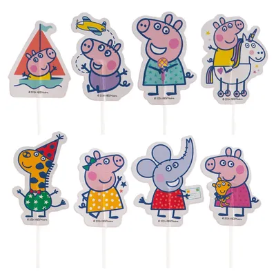 Produktbild von Dekora Peppa Pig Kuchenpicker für Cupcakes und Muffin 16 Stück mit 8 verschiedenen Motiven