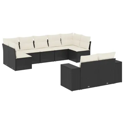 Produktbild von vidaXL 9-tlg. Garten-Sofagarnitur mit Kissen Schwarz Poly Rattan