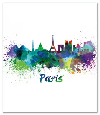 Produktbild von Wallario Herdabdeckplatte aus Glas, Größe 52 x 60 cm 1-teilig, Motiv Städte als Aquarell - Skyline von Paris