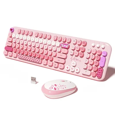 Produktbild von MOFII Kabelloses Tastatur- und Maus-Set, schoene, hochwertige, gemischte Farben, 104 Tasten, USB-Empfaenger, Buerotastatur fuer Laptops und Desktops
