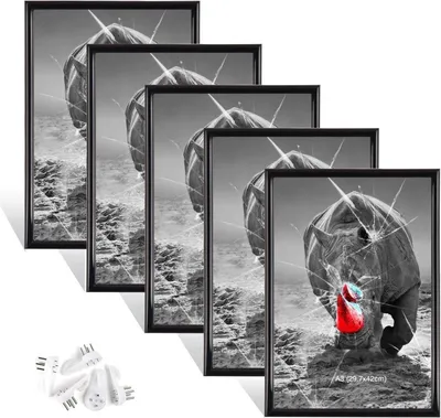 Produktbild von Dmyifan 5er Set Schwarz Fotorahmen Bilderrahmen A3 Plexi-Glas Portraitrahmen Hängen Wohnzimmer Schwarz A3 29 7x42 cm