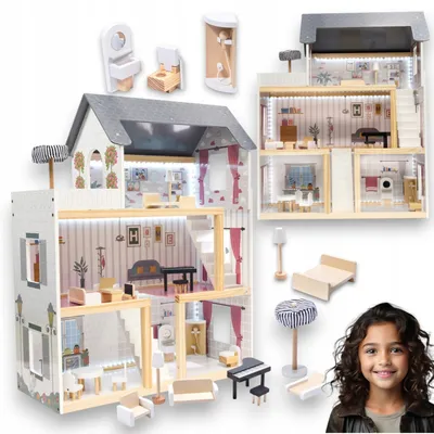 Produktbild von Puppenhaus aus Holz Groß XXL Villa Möbel Zubehör für Kinder Weihnachts geschenk Spielzeughaus Kinderzimmer Weihnachtsspielzeug Weihnachten geschenke